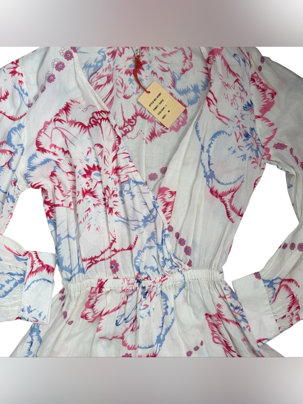 Anthropologie RAGA White Romper with Pink and Light Blue Floral Print
